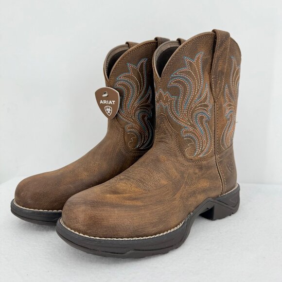 NWOB Ariat Women's Brown Leather Western Anthem Round Toe Shortie Boots Sz US 7B - Picture 7 of 13